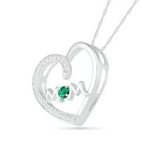 3.0mm Lab-Created Emerald and White Sapphire "MOM" Tilted Loop Heart Pendant in Sterling Silver|Peoples Jewellers