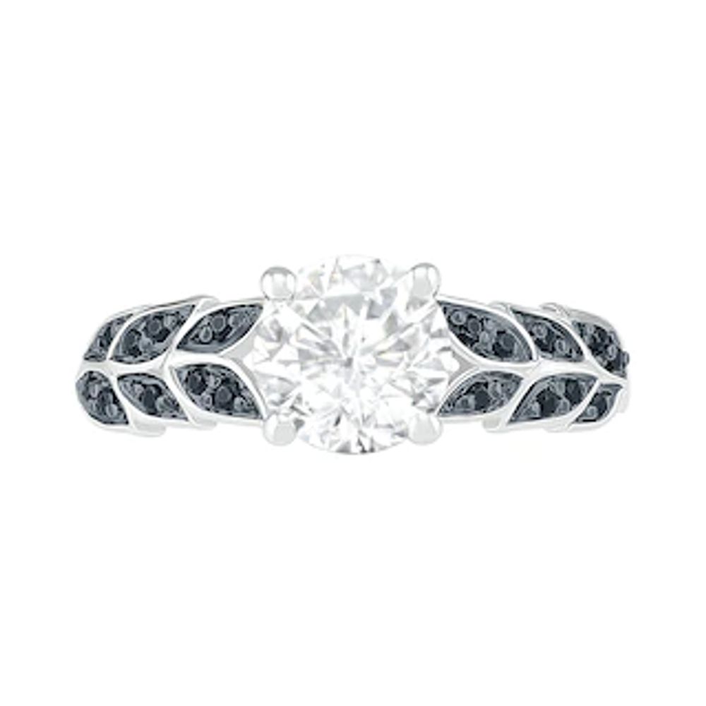 7.0mm White and Black Lab-Created Sapphire Laurel Leaf-Sides Ring in Sterling Silver|Peoples Jewellers