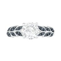 7.0mm White and Black Lab-Created Sapphire Laurel Leaf-Sides Ring in Sterling Silver|Peoples Jewellers