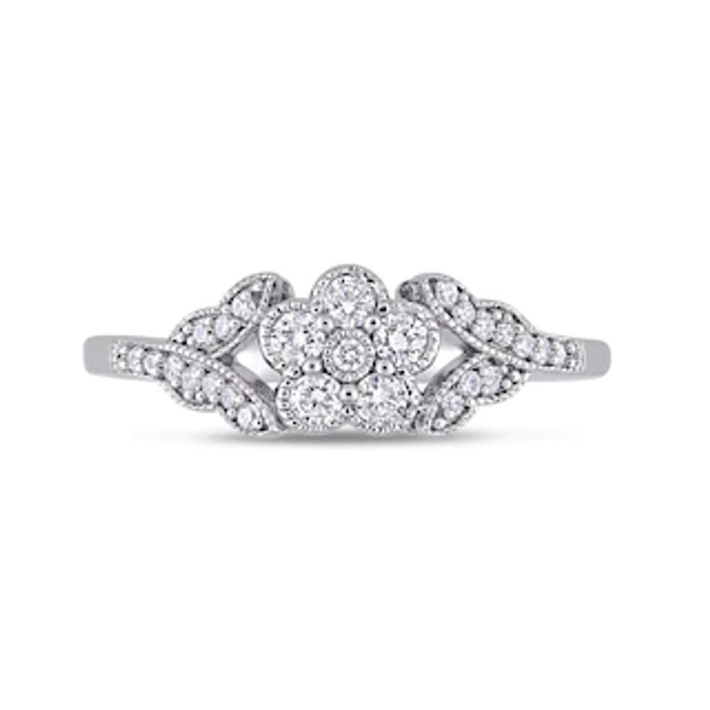 0.26 CT. T.W. Diamond Flower and Leaves Vintage-Style Ring in Sterling Silver|Peoples Jewellers