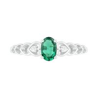 Oval Lab-Created Emerald and Diamond Accent Heart-Sides Trio Ring in Sterling Silver|Peoples Jewellers