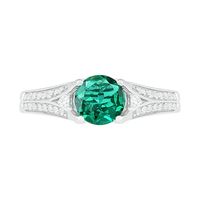 6.0mm Lab-Created Emerald and White Sapphire Split Shank Ring in Sterling Silver|Peoples Jewellers