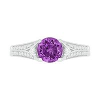 6.0mm Amethyst and Lab-Created White Sapphire Split Shank Ring in Sterling Silver|Peoples Jewellers