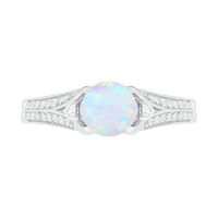 6.0mm Lab-Created Opal and White Sapphire Split Shank Ring in Sterling Silver|Peoples Jewellers