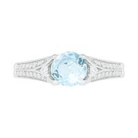 6.0mm Aquamarine and Lab-Created White Sapphire Split Shank Ring in Sterling Silver|Peoples Jewellers