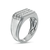 Men's 1.00 CT. T.W. Diamond Triple Row Rectangle-Top Stepped Edge Ring in 10K White Gold|Peoples Jewellers