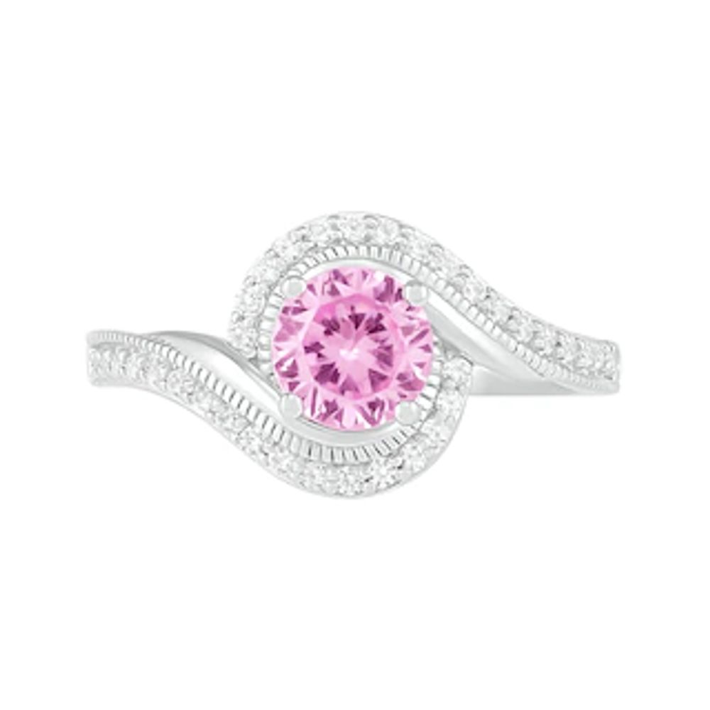 6.0mm Lab-Created Pink and White Sapphire Bypass Frame Vintage-Style Ring in Sterling Silver|Peoples Jewellers