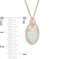 EFFY™ Collection Oval Opal and 0.17 CT. T.W. Diamond Frame Interlocking Drop Pendant in 14K Rose Gold|Peoples Jewellers