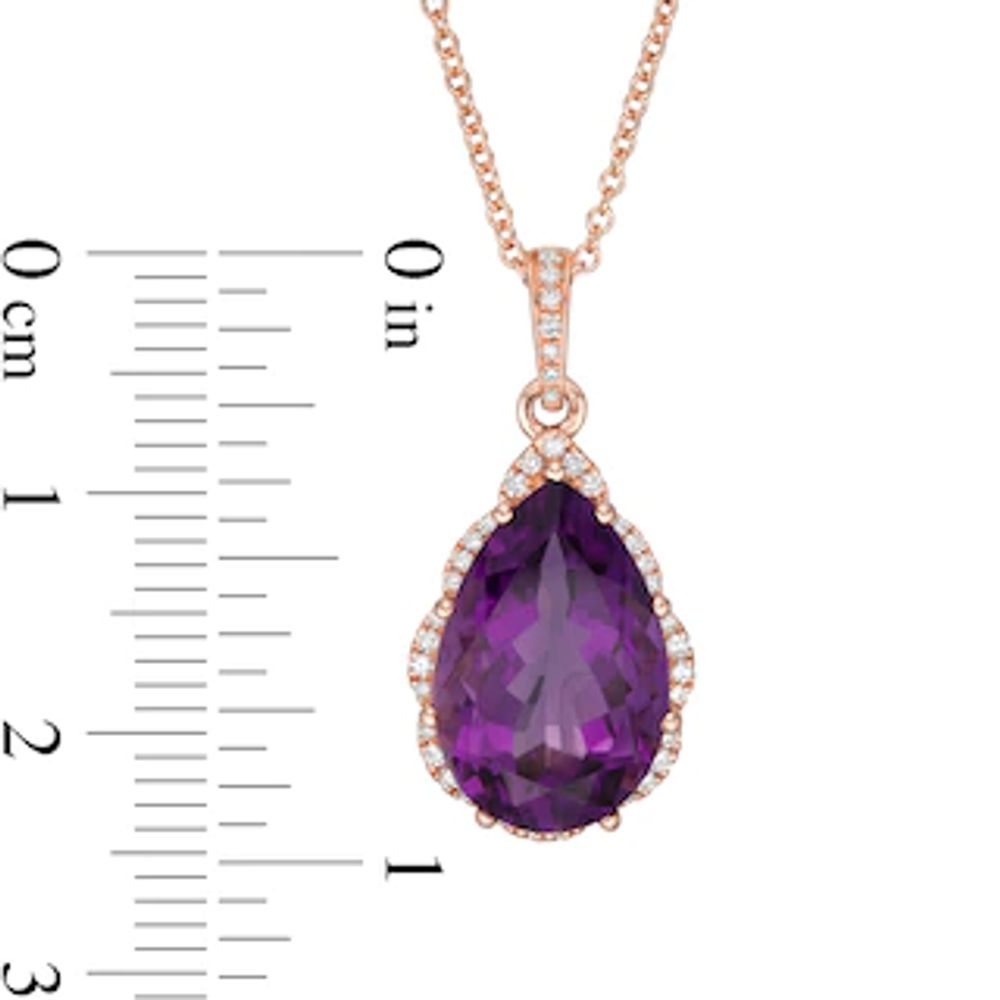 EFFY™ Collection Pear-Shaped Amethyst and 0.29 CT. T.W. Diamond Scallop Frame Pendant in 14K Rose Gold|Peoples Jewellers