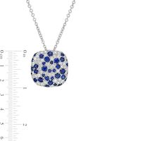 EFFY™ Collection Blue Sapphire and 0.38 CT. T.W. Diamond Cushion Cluster Pendant in 14K White Gold|Peoples Jewellers