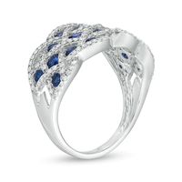 EFFY™ Collection Blue Sapphire and 0.42 CT. T.W. Diamond Lattice Ring in 14K White Gold|Peoples Jewellers