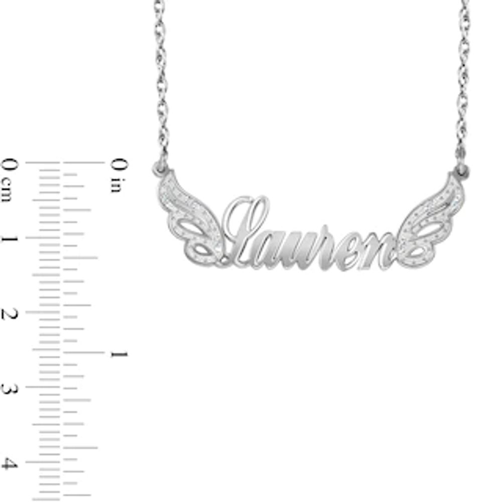 Cursive Name with Diamond Accent Wings Necklace (1 Line)|Peoples Jewellers