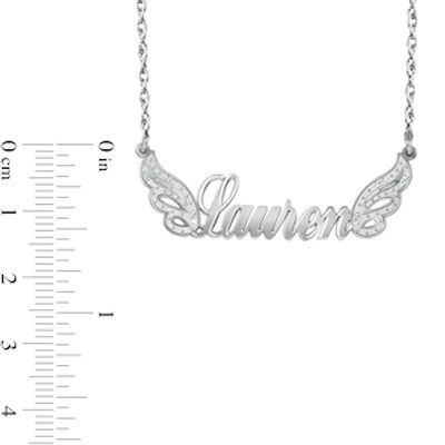 Cursive Name with Diamond Accent Wings Necklace (1 Line)|Peoples Jewellers