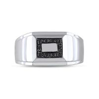 Men's 0.10 CT. T.W. Black Diamond Rectangular Frame Stepped Edge Signet Ring in Sterling Silver|Peoples Jewellers