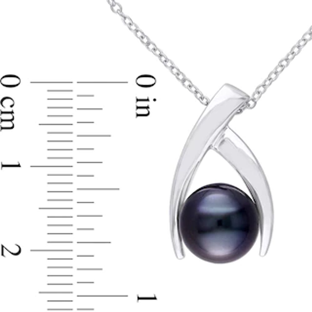 9.5-10.0mm Black Tahitian Cultured Pearl Wishbone Pendant in Sterling Silver|Peoples Jewellers