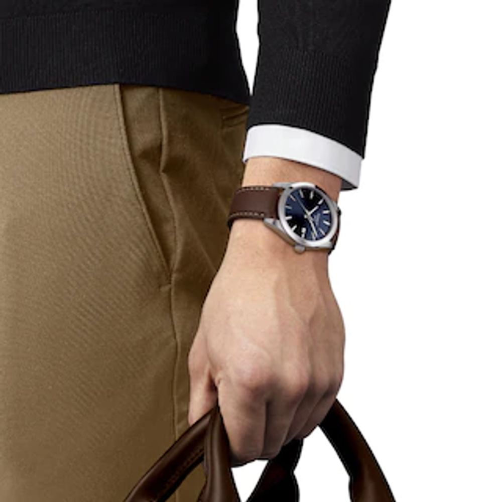 Men's Tissot Gentleman Strap Watch with Blue Dial (Model: T127.410.16.041.00)|Peoples Jewellers