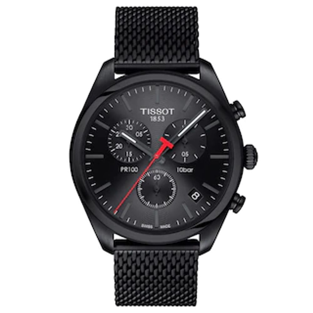 Men's Tissot PR 100 Black PVD Chronograph Mesh Watch with Black Dial  (Model: T101.417.33.051.00)|Peoples Jewellers