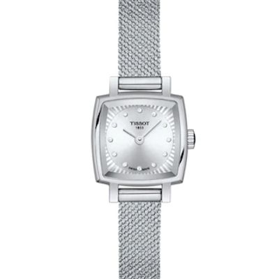 Ladies' Tissot Lovely Diamond Accent Mesh Watch with Square Silver-Tone Dial (Model: T058.109.11.036.00)|Peoples Jewellers