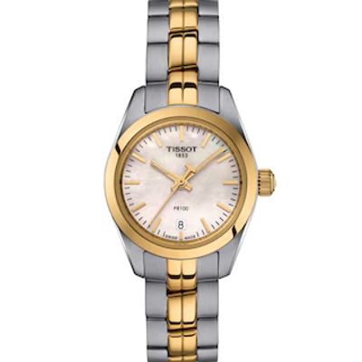 Ladies' Tissot PR 100 Two-Tone Watch with Mother-of-Pearl Dial (Model: T101.010.22.111.00)|Peoples Jewellers
