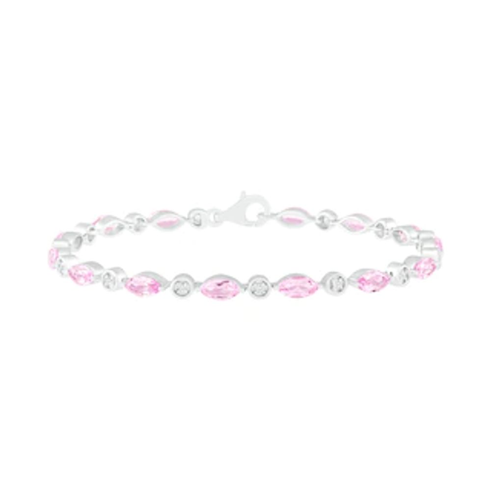 Marquise Lab-Created Pink and White Sapphire Bubble Link Alternating Line Bracelet in Sterling Silver - 7.25"|Peoples Jewellers