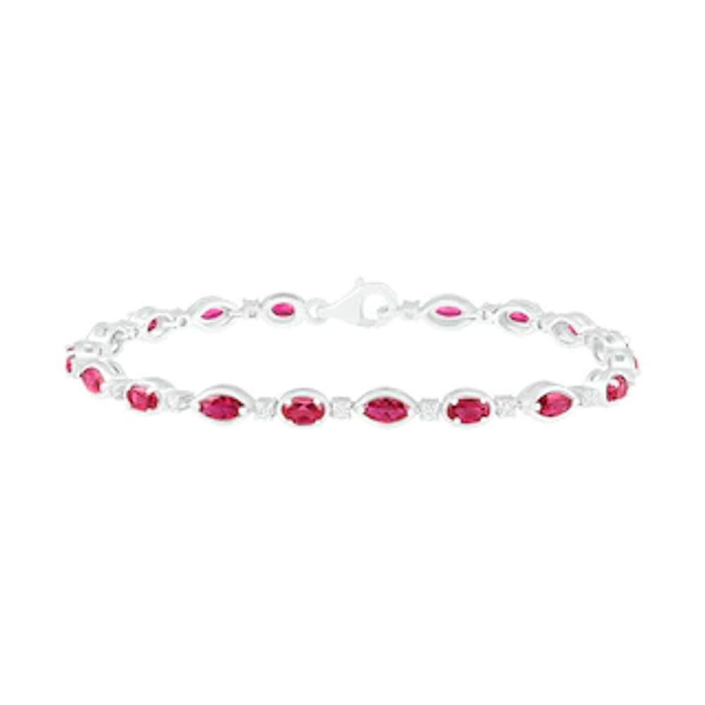 Marquise and Oval Lab-Created Ruby and White Sapphire Link Alternating Line Bracelet in Sterling Silver 7.25"|Peoples Jewellers