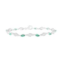 Marquise Lab-Created Emerald and White Sapphire Flame Link Alternating Line Bracelet in Sterling Silver - 7.25"|Peoples Jewellers