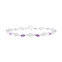 Marquise Amethyst and Lab-Created White Sapphire Flame Link Alternating Line Bracelet in Sterling Silver - 7.25"|Peoples Jewellers