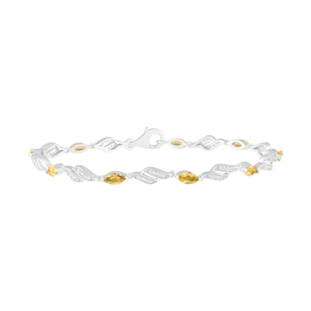 Marquise Citrine and Lab-Created White Sapphire Flame Link Alternating Line Bracelet in Sterling Silver - 7.25"|Peoples Jewellers