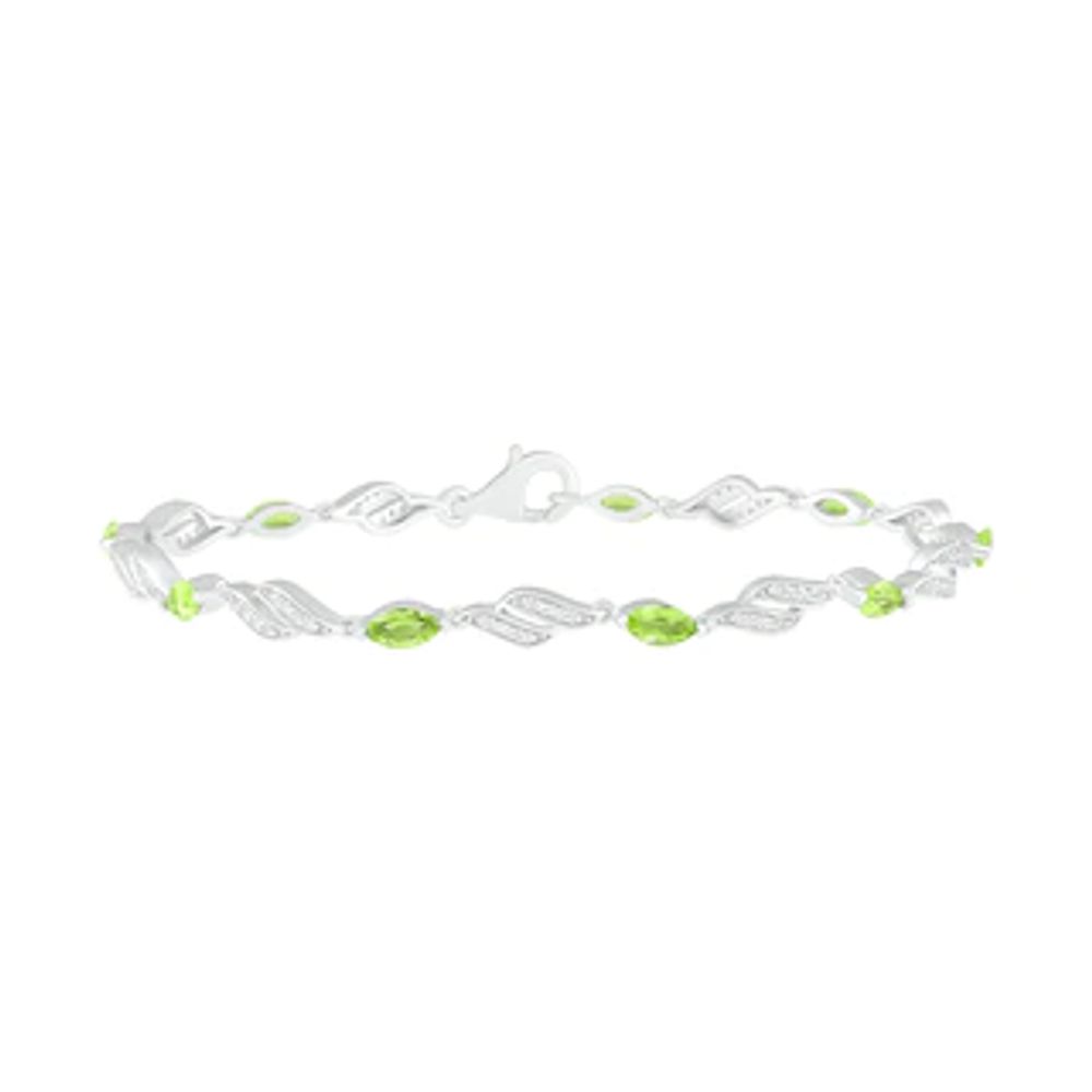 Marquise Peridot and Lab-Created White Sapphire Flame Link Alternating Line Bracelet in Sterling Silver - 7.25"|Peoples Jewellers