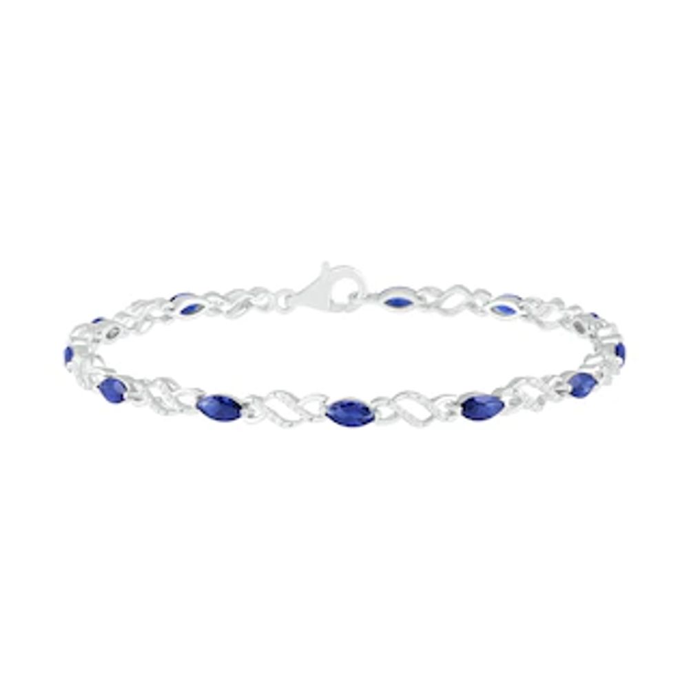 Marquise Lab-Created Blue Sapphire and 0.18 CT. T.W. Diamond Cascading Infinity Link Bracelet in Sterling Silver - 7.5"|Peoples Jewellers