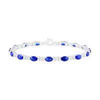 Oval Lab-Created Blue and White Sapphire Barrel Link Alternating Line Bracelet in Sterling Silver - 7.25"|Peoples Jewellers