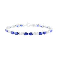 Oval Lab-Created Blue Sapphire Duo and 0.117 CT. T.W. Diamond Marquise Link Line Bracelet in Sterling Silver - 7.25"|Peoples Jewellers