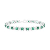 Lab-Created Emerald and White Sapphire Flower and Marquise Link Alternating Line Bracelet in Sterling Silver - 7.25"|Peoples Jewellers