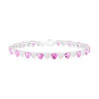 Heart-Shaped Lab-Created Pink and White Sapphire Cluster Heart Link Alternating Line Bracelet in Sterling Silver - 7.25"|Peoples Jewellers