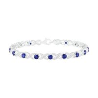 4.0mm Lab-Created Blue Sapphire and 0.12 CT. T.W. Diamond "XO" Link Line Bracelet in Sterling Silver - 7.5"|Peoples Jewellers