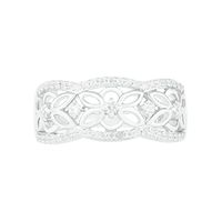 0.29 CT. T.W. Diamond Ornate Flower Scallop-Edge Ring in Sterling Silver|Peoples Jewellers