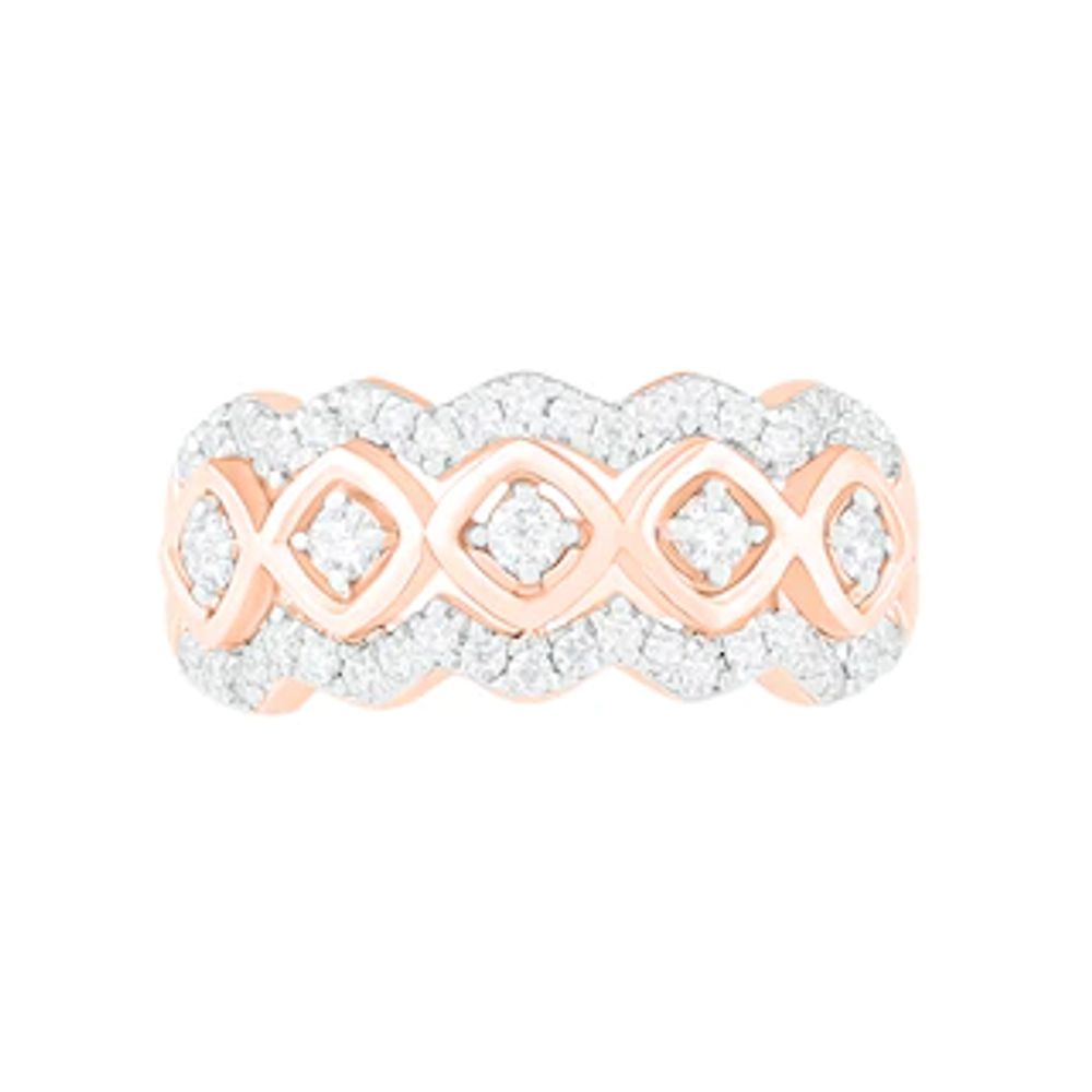 0.45 CT. T.W. Diamond Tilted Square Frames Ring in 10K Rose Gold|Peoples Jewellers