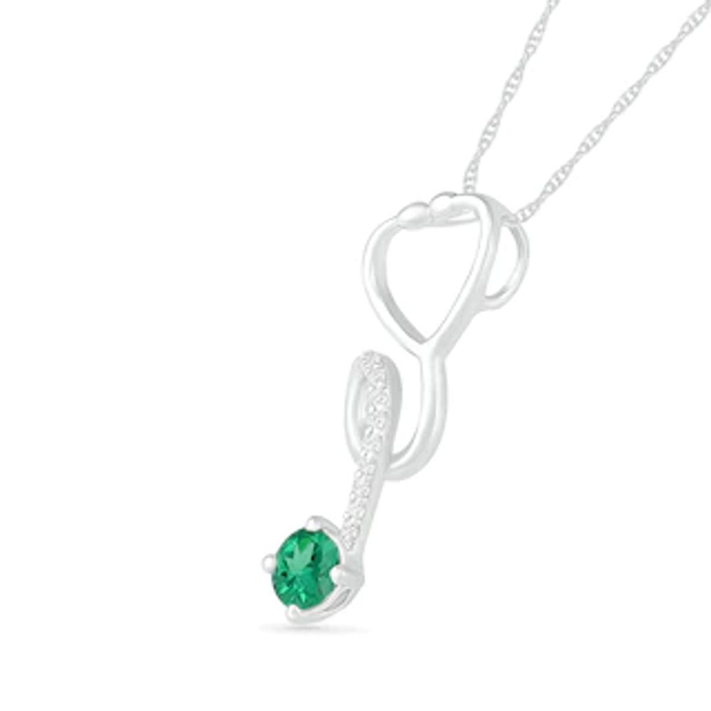 3.0mm Lab-Created Emerald and White Sapphire Tilted Loop Stethoscope Pendant in Sterling Silver|Peoples Jewellers