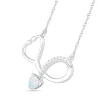 4.0mm Heart-Shaped Lab-Created Opal and White Sapphire Loop Stethoscope Necklace in Sterling Silver|Peoples Jewellers