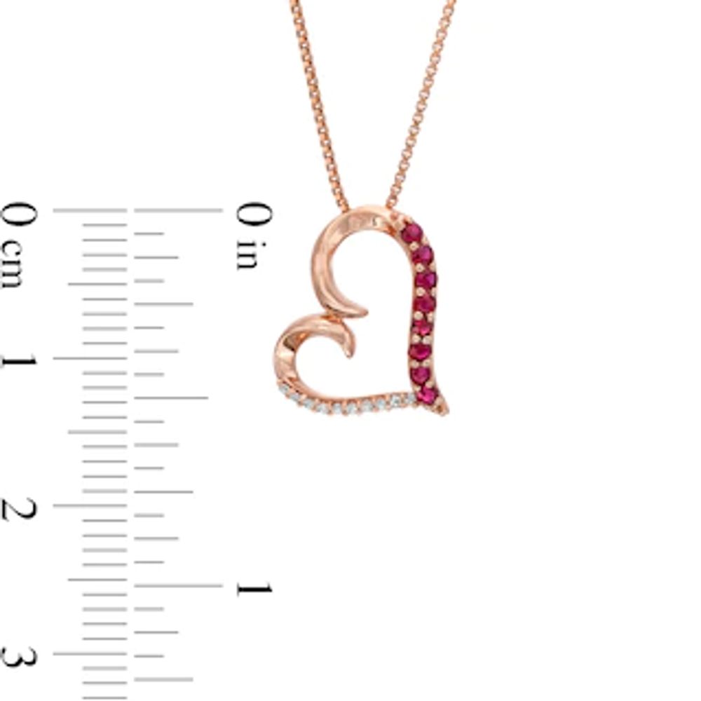 Ruby and Diamond Accent Tilted Loop Heart Outline Pendant in 10K Rose Gold|Peoples Jewellers