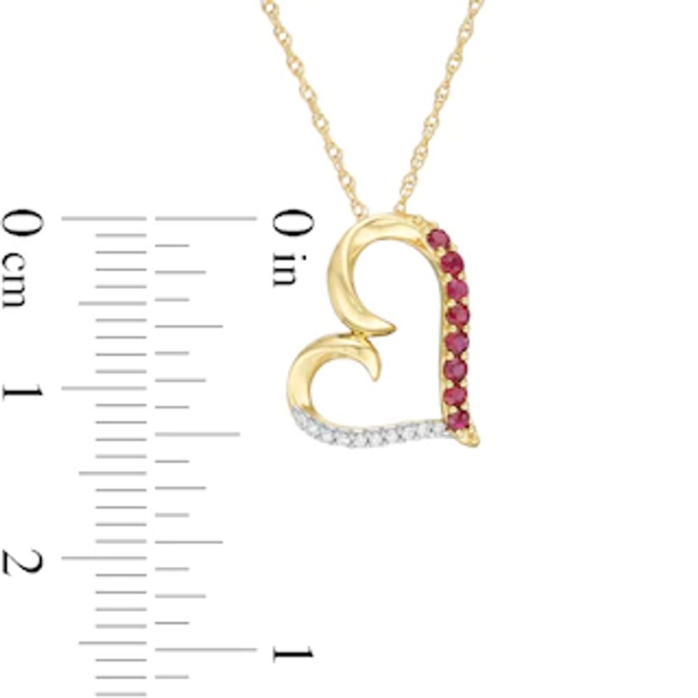 Ruby and Diamond Accent Tilted Loop Heart Outline Pendant in 10K Gold|Peoples Jewellers
