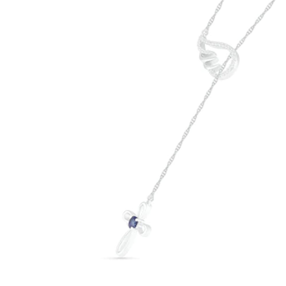 3.0mm Lab-Created Blue and White Sapphire Wing and Loop Cross Lariat Necklace in Sterling Silver - 19.75"|Peoples Jewellers