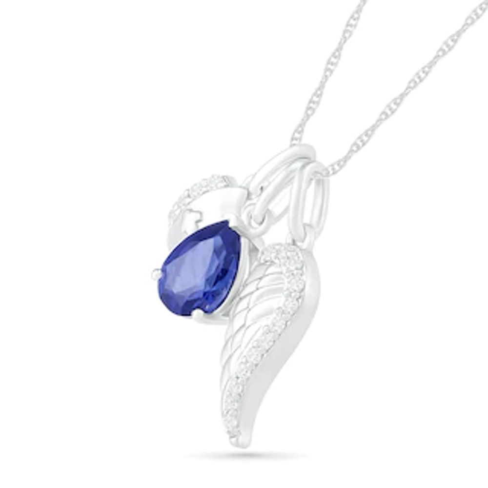 Pear-Shaped Lab-Created Blue and White Sapphire Wing and Nurse Cap Charm Pendant in Sterling Silver|Peoples Jewellers