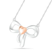 Bow with Heart Accent Necklace in 10K Two-Tone Gold|Peoples Jewellers