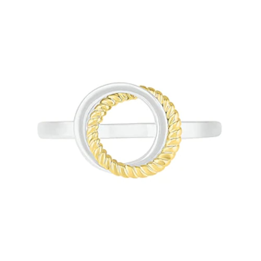 Polished and Rope-Textured Interlocking Circles Ring in 10K Two-Tone Gold|Peoples Jewellers