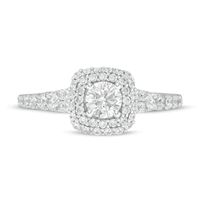 0.95 CT. T.W. Diamond Double Cushion Frame Engagement Ring in 14K White Gold|Peoples Jewellers