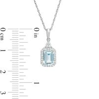 Emerald-Cut Aquamarine and Lab-Created White Sapphire Octagonal Frame Tri-Top Drop Pendant in Sterling Silver|Peoples Jewellers