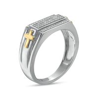 Men's 0.16 CT. T.W. Diamond Multi-Row Rectangle-Top with Cross Side Accent Stepped Edge Ring in 10K Two-Tone Ring|Peoples Jewellers