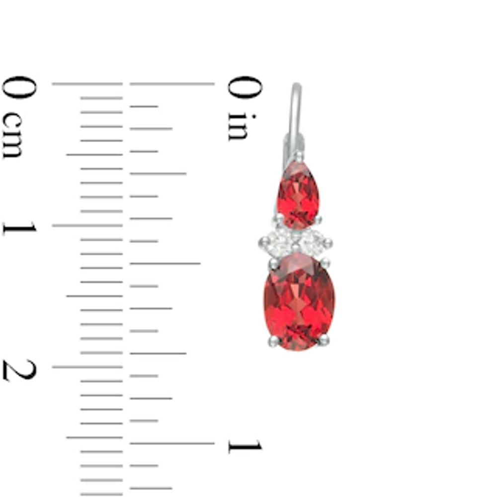 Oval and Pear-Shaped Garnet with Lab-Created White Sapphire Duo Drop Earrings in Sterling Silver|Peoples Jewellers