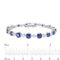 Graduating Cushion-Cut Lab-Created Blue and White Sapphire Link Alternating Line Bracelet in Sterling Silver - 7.25"|Peoples Jewellers